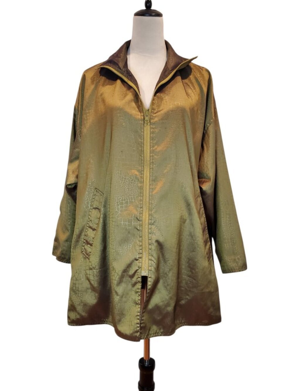MYCRA PAC One SZ S/M Reversible Rain Jacket Crocodile Print Green Brown + Tote